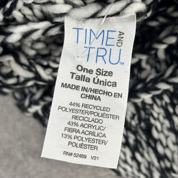 Time And Tru Turtleneck Poncho Womens One Size Black White Fringe Knit Sweater - Picture 5 of 7